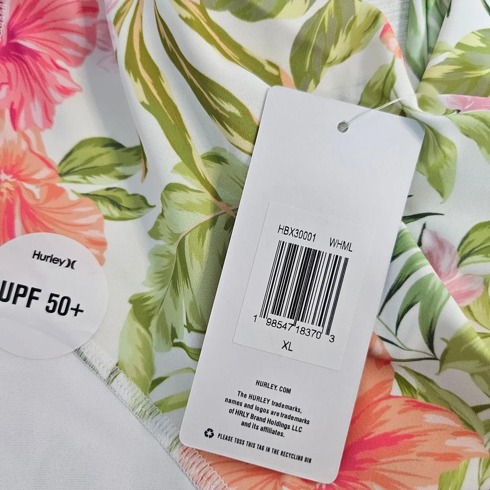 Hurley Womens Rash Guard and Swim Shorts Set Floral UPF 50 sz XL beach vacation - Picture 12 of 15